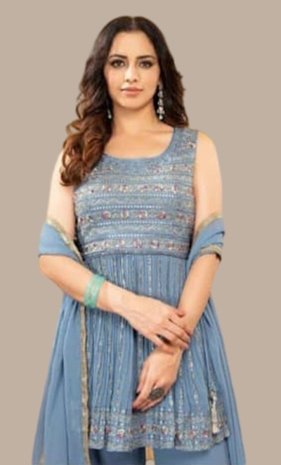 Powder Blue Embroidered Palazzo Set