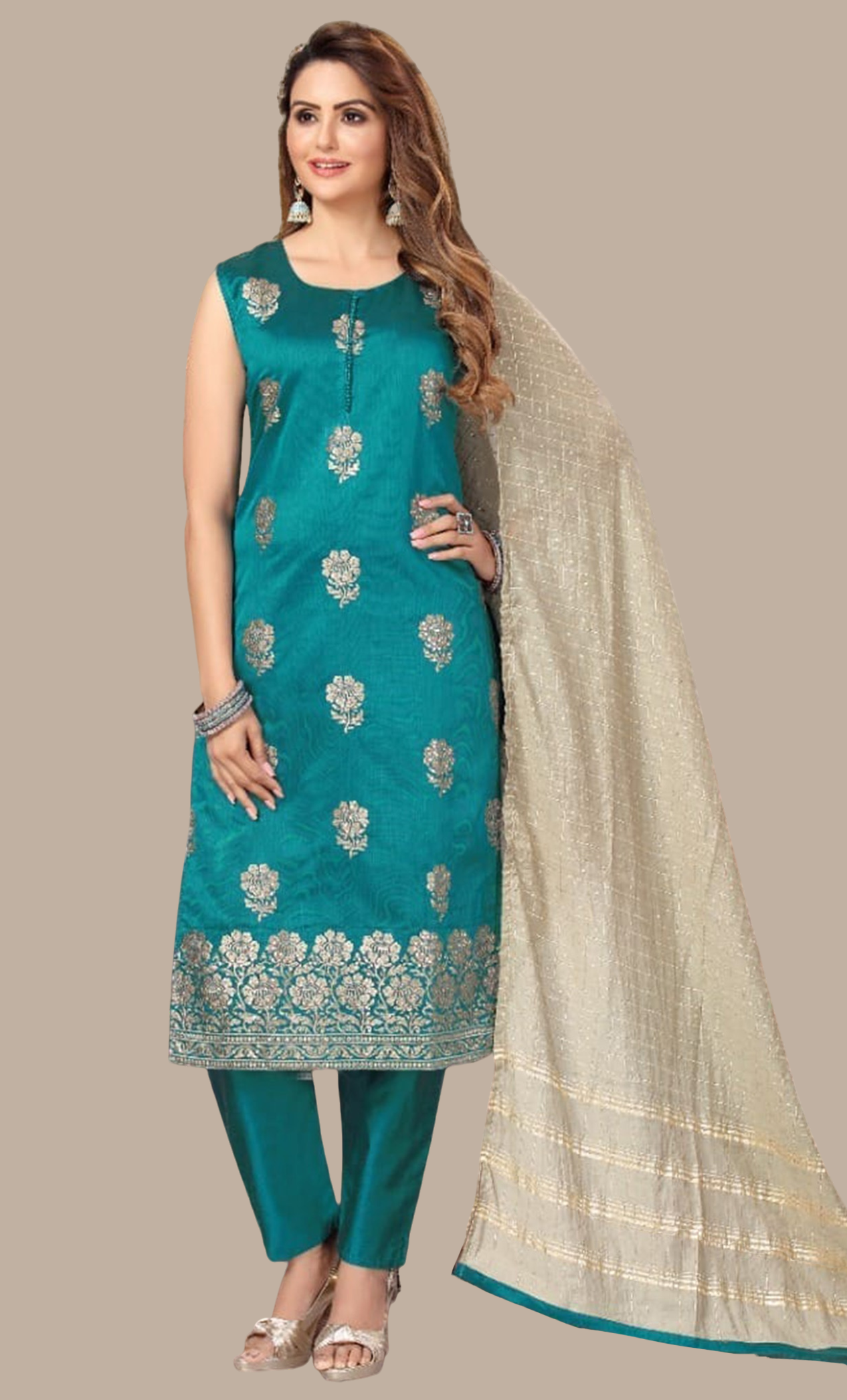 Teal Green Embroidered Punjabi