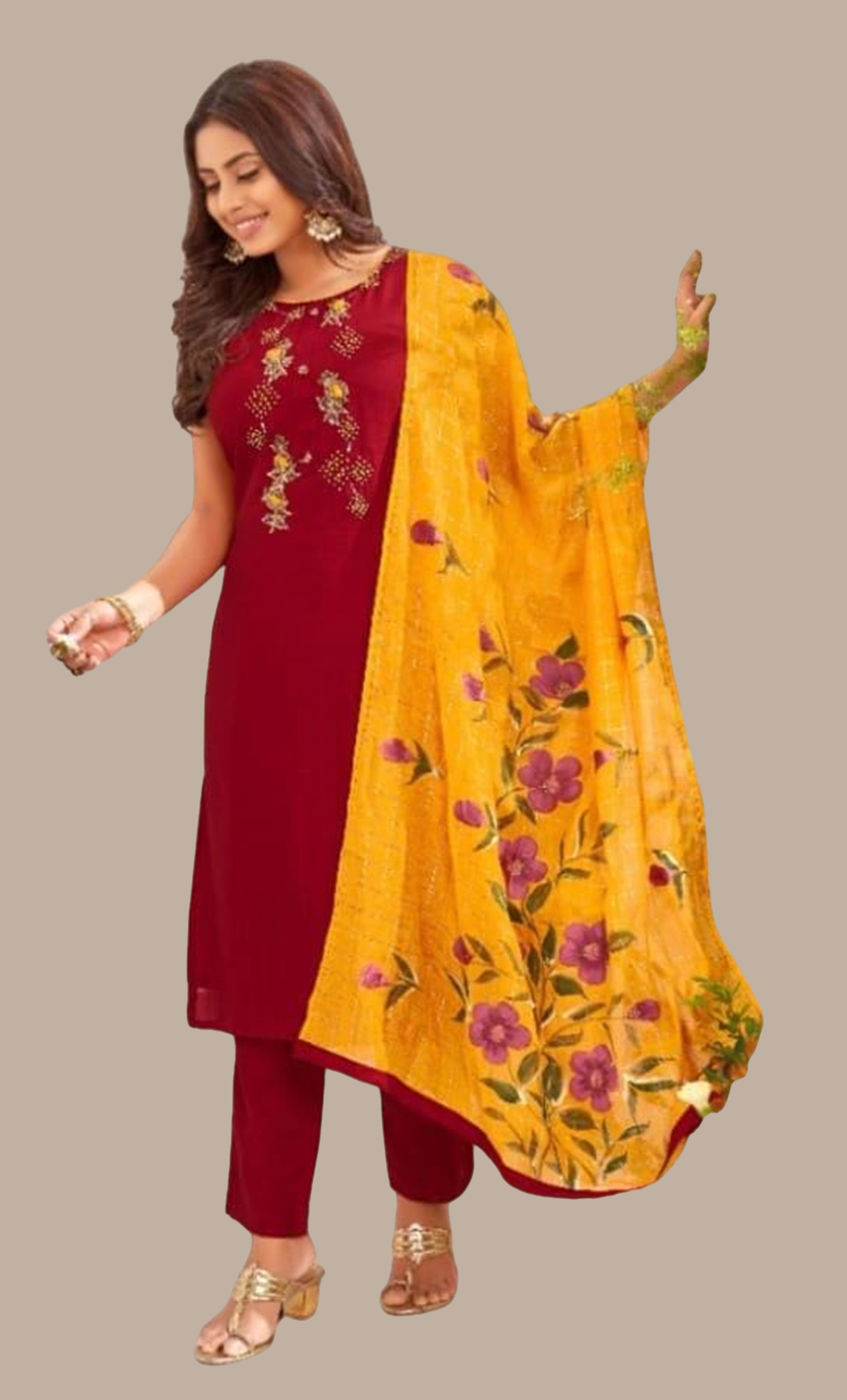 Maroon Embroidered Punjabi