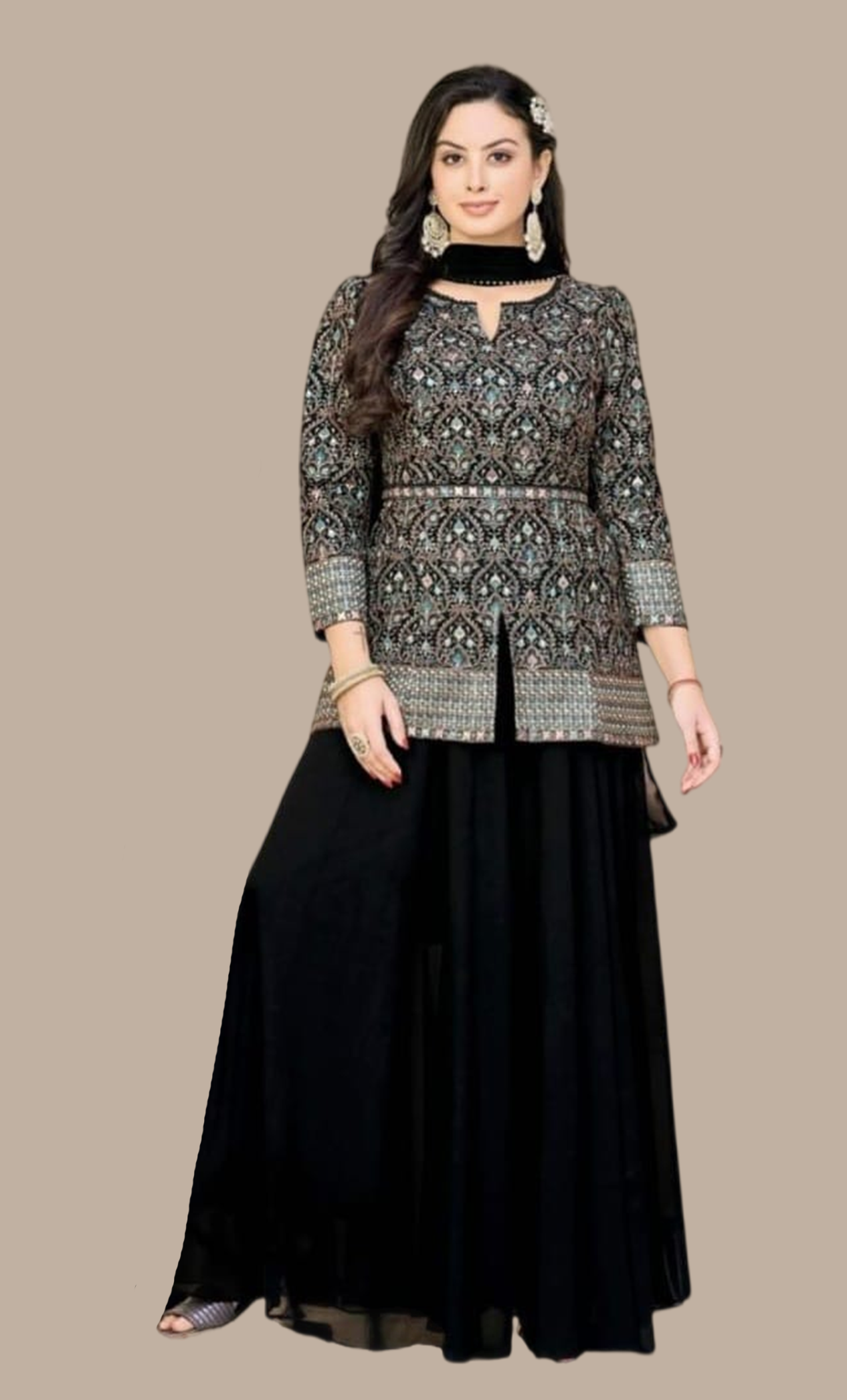 Black Embroidered Palazzo Set