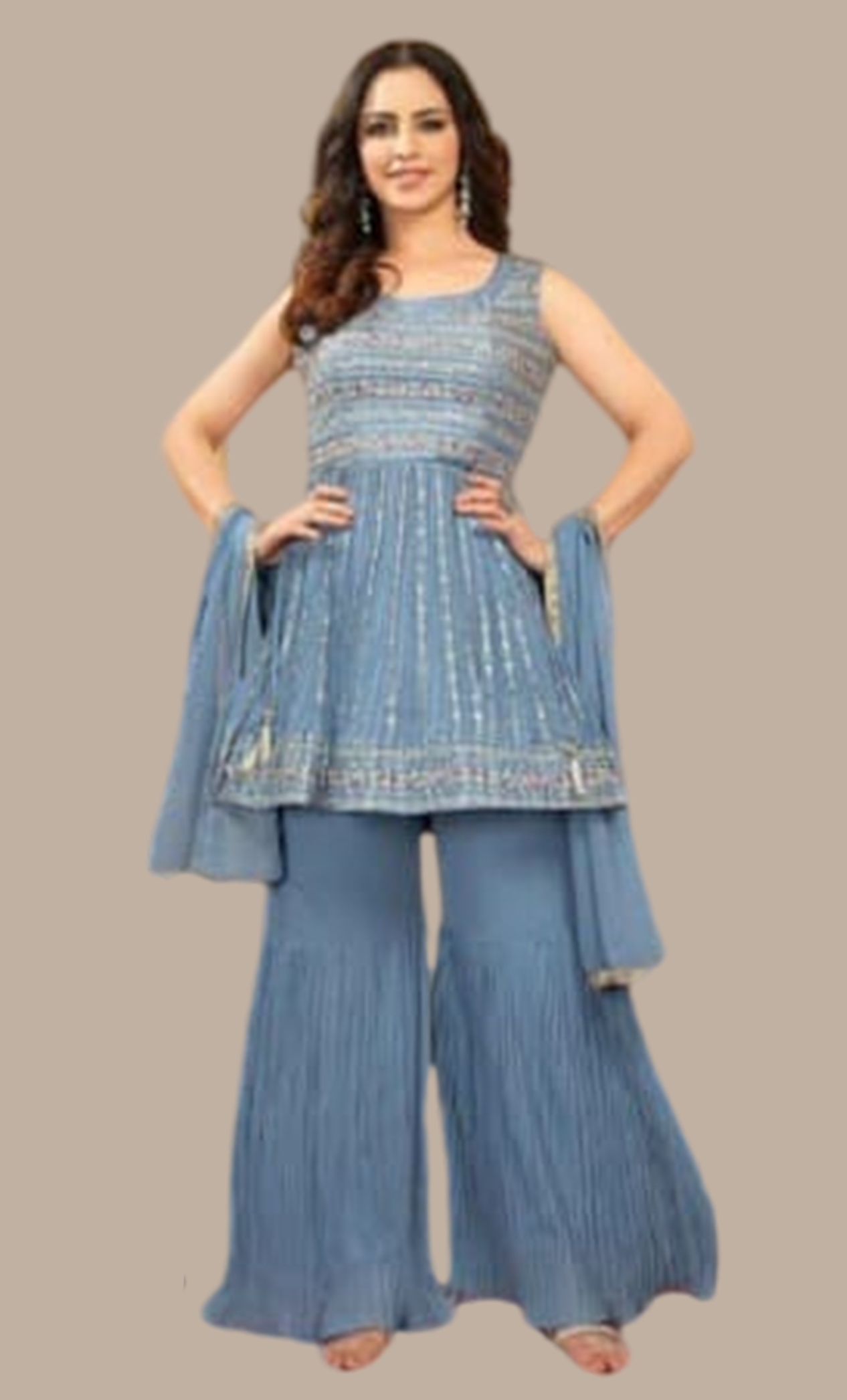 Powder Blue Embroidered Palazzo Set