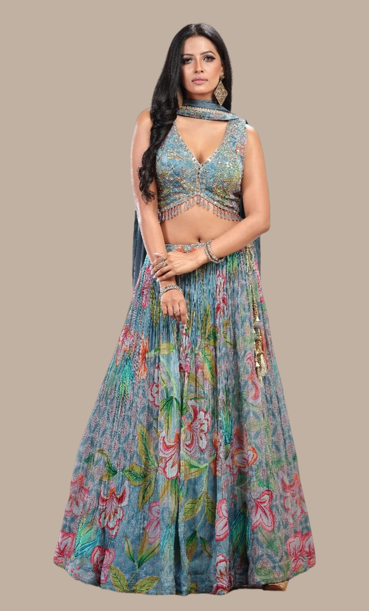 Deep Grey Embroidered Choli Set