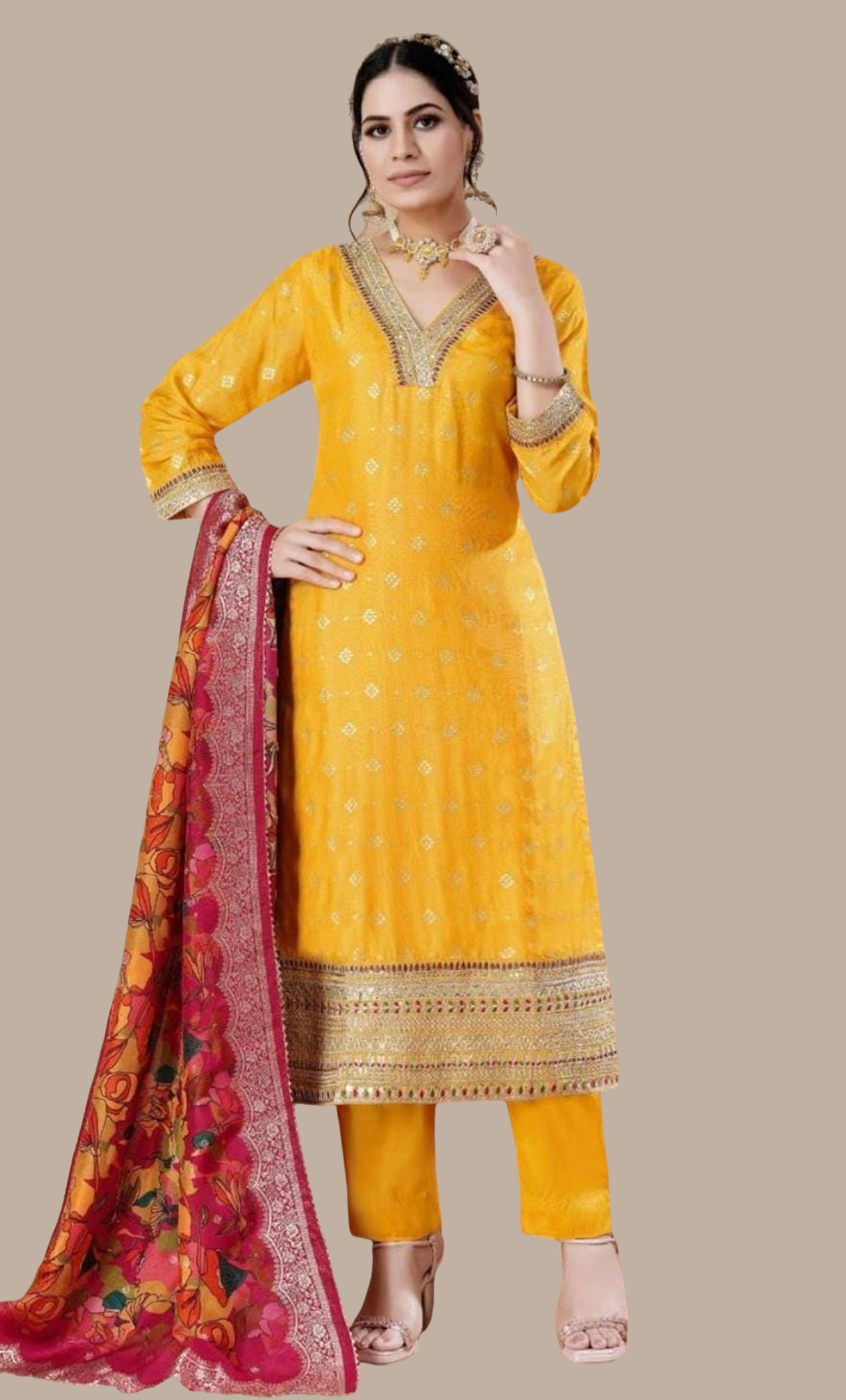 Deep Mustard Embroidered Punjabi