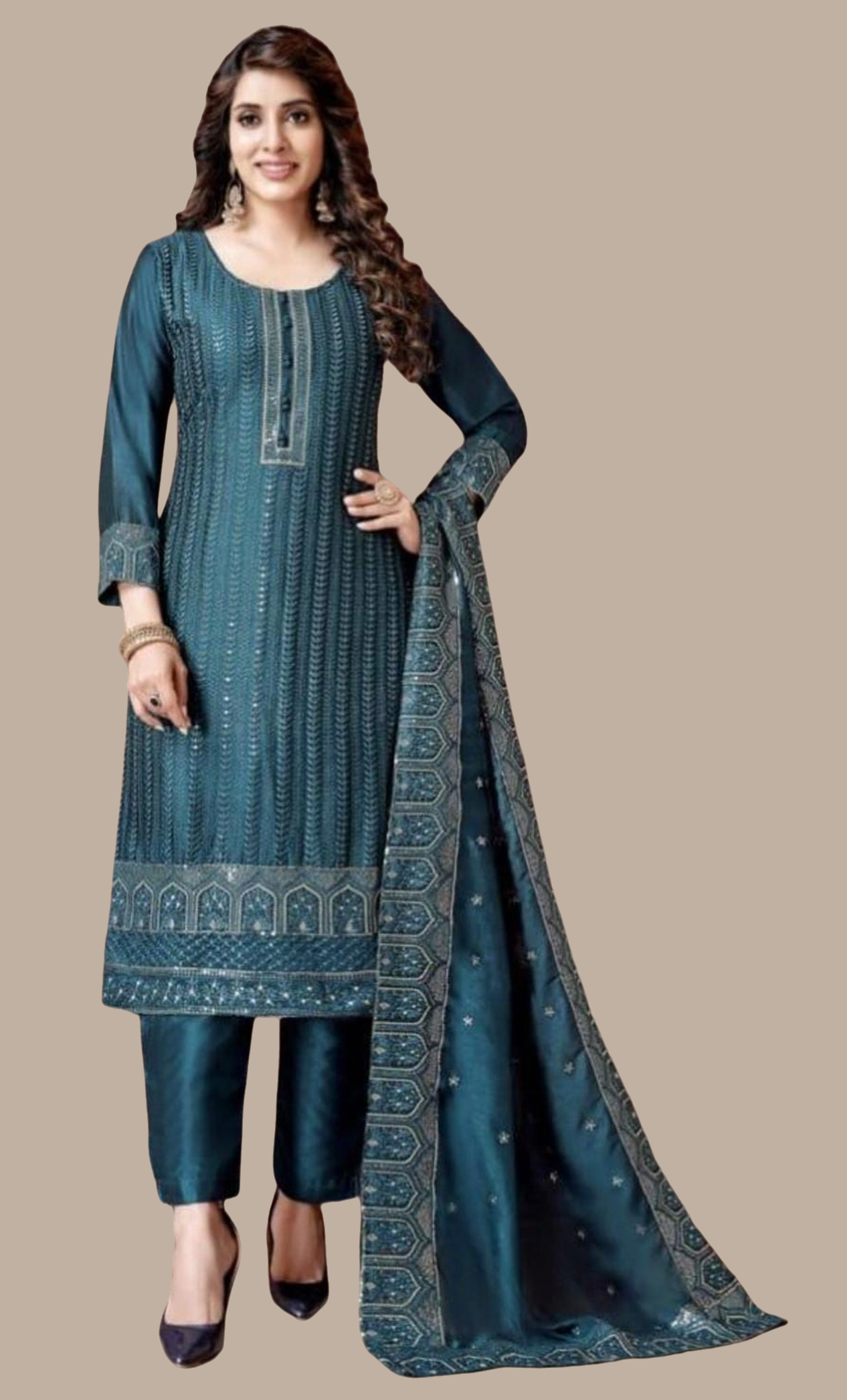 Deep Green Embroidered Punjabi