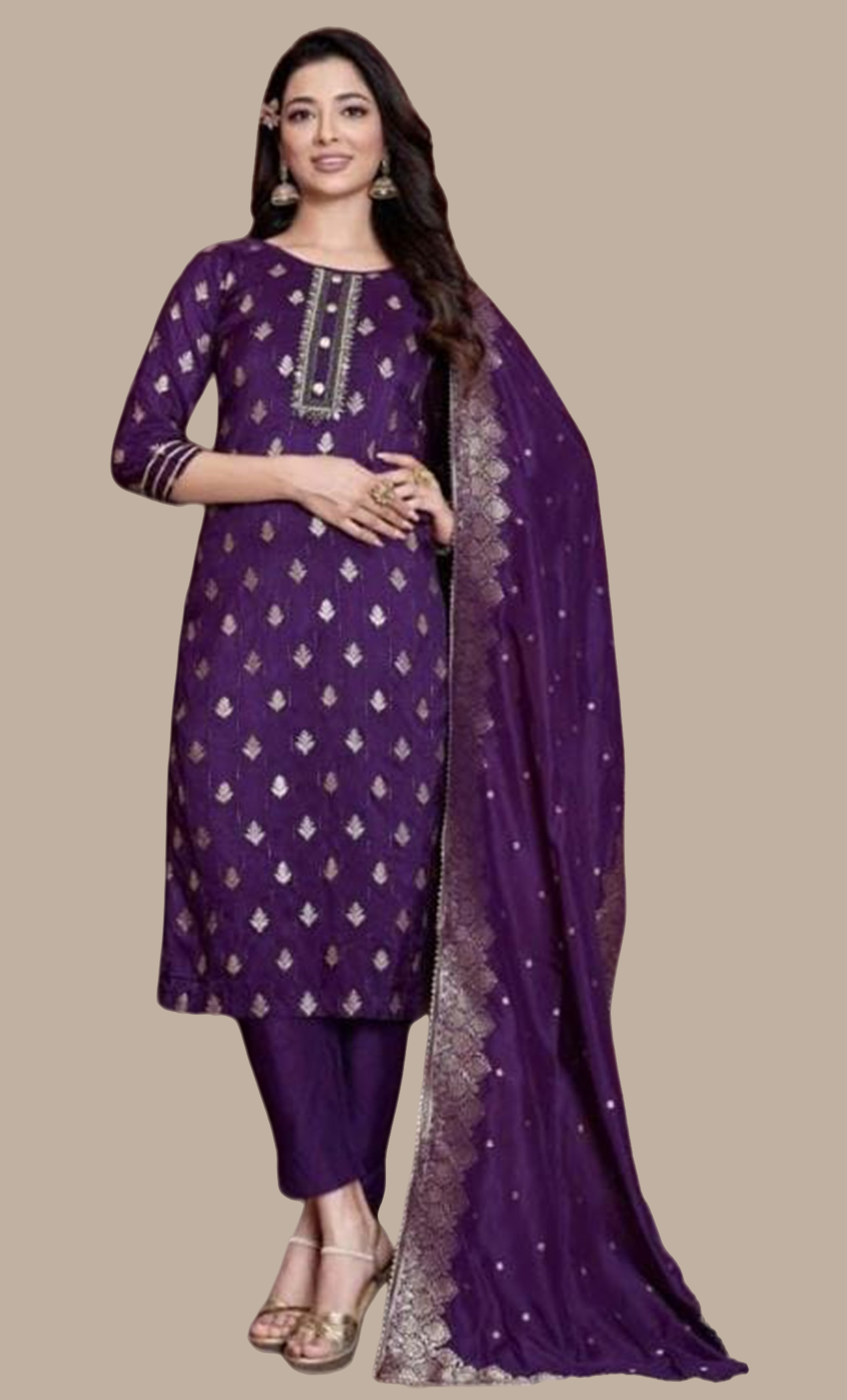 Purple Embroidered Punjabi