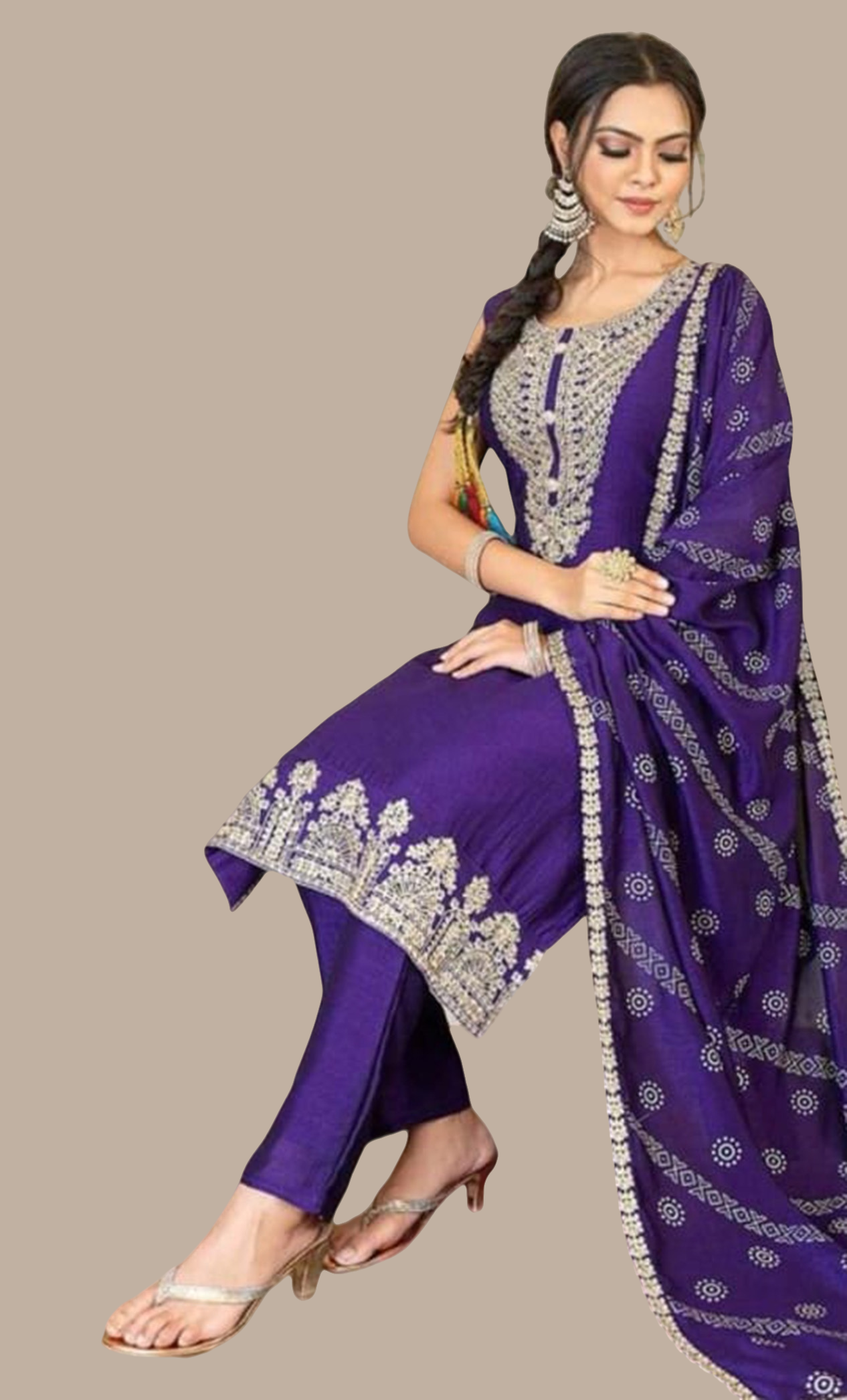 Deep Purple Embroidered Punjabi