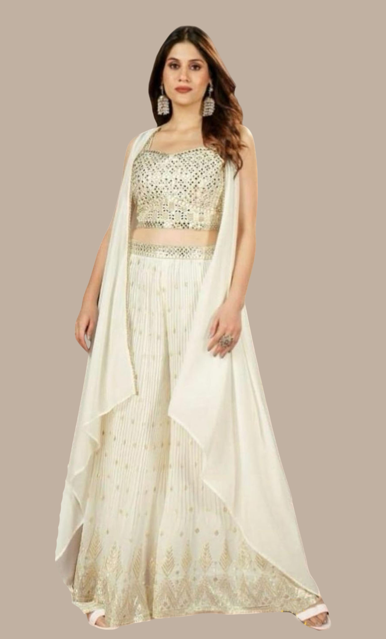 Cream Embroidered Palazzo Set