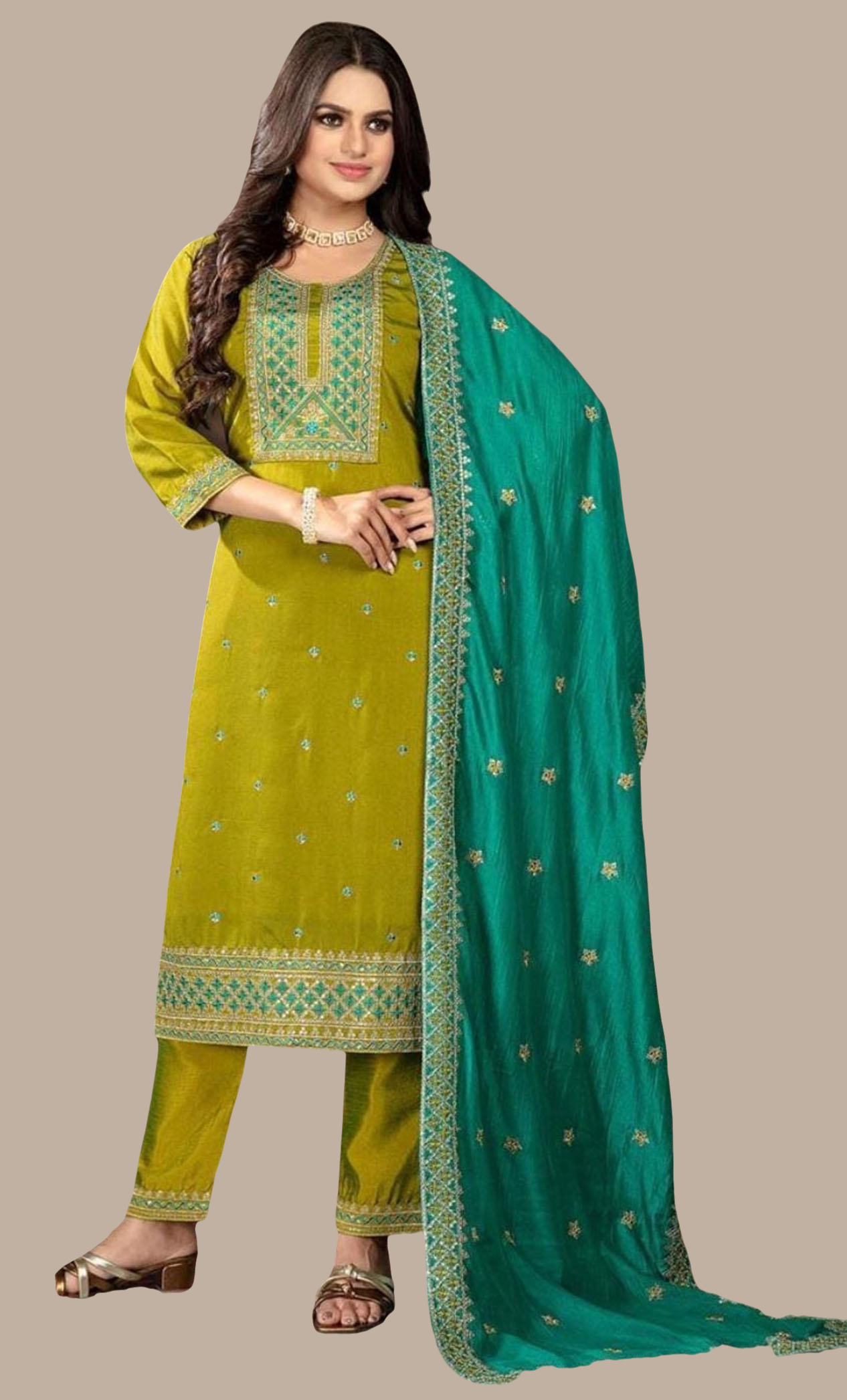 Deep Olive Embroidered Punjabi