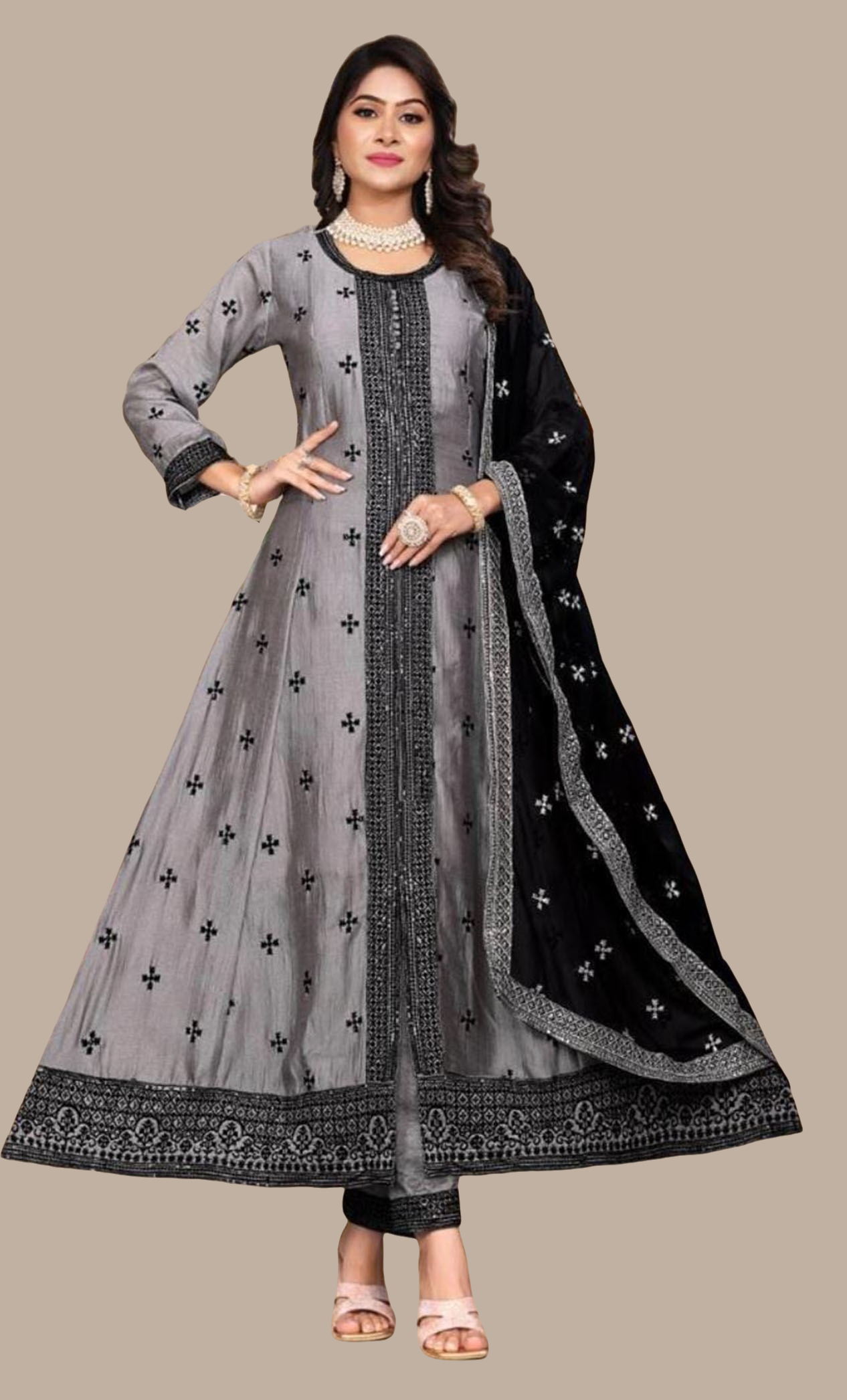 Grey Embroidered Punjabi