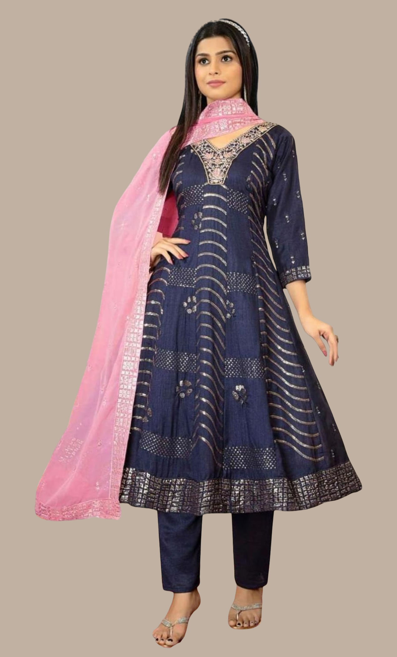 Navy Embroidered Punjabi