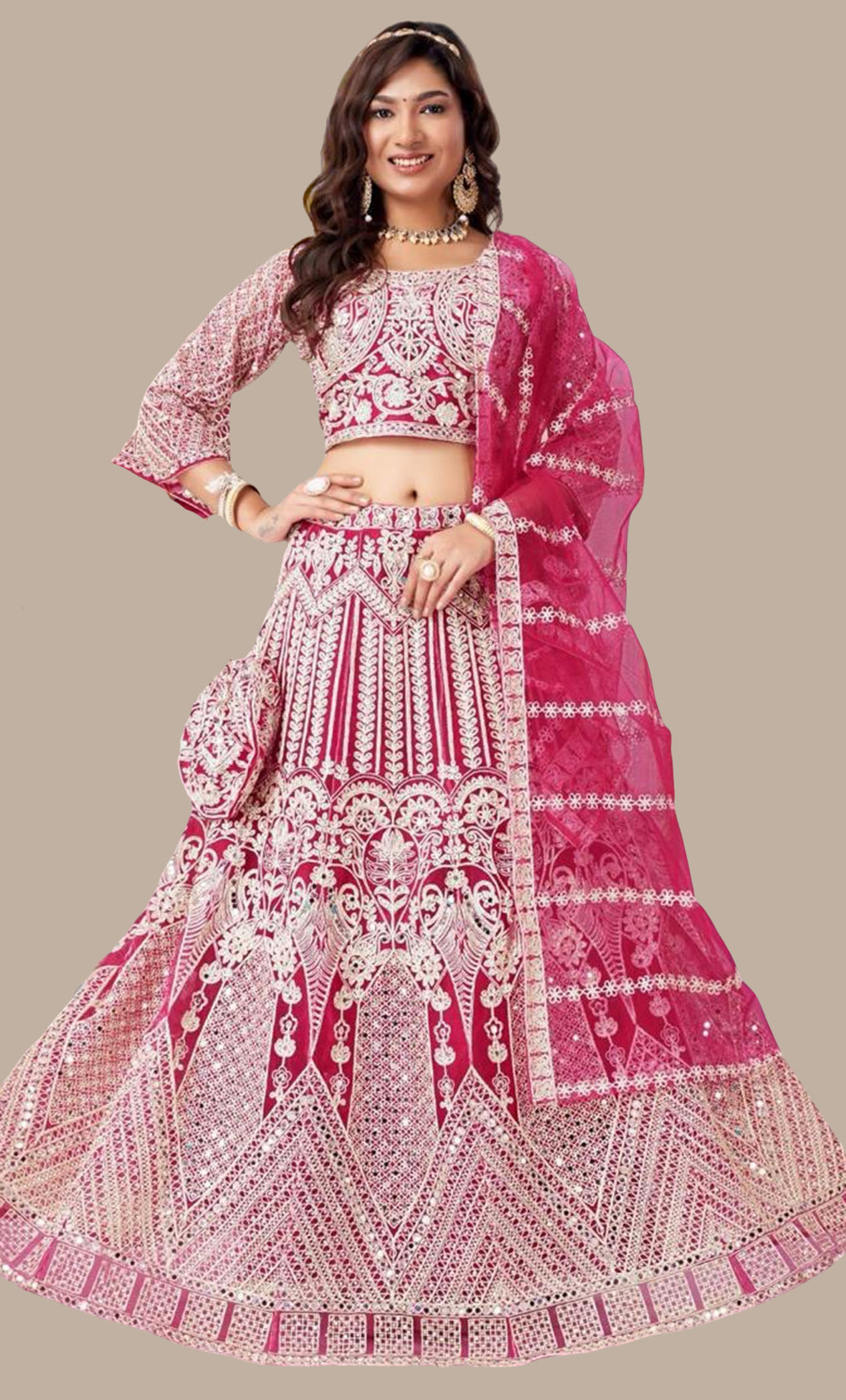 Deep Cerise Embroidered Chania Choli Set