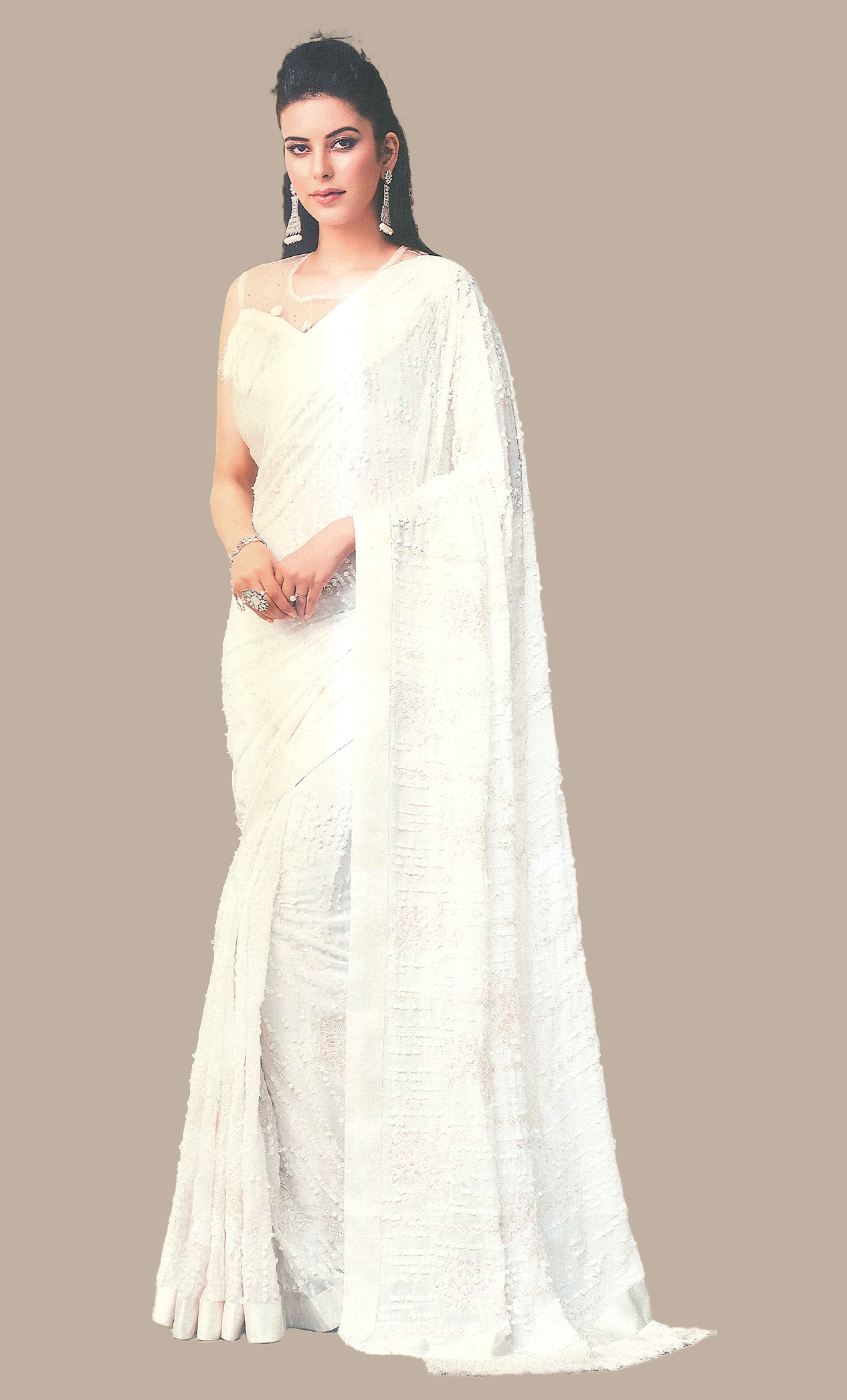White Sequin Embroidered Sari