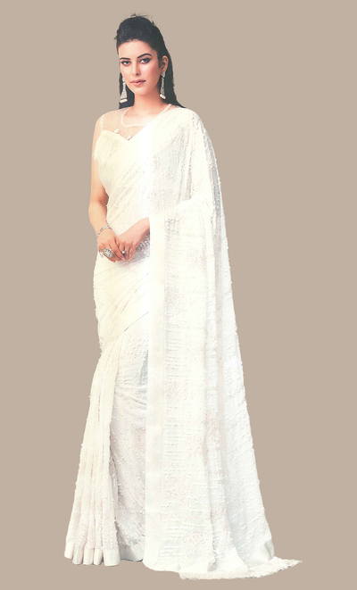 White Sequin Embroidered Sari