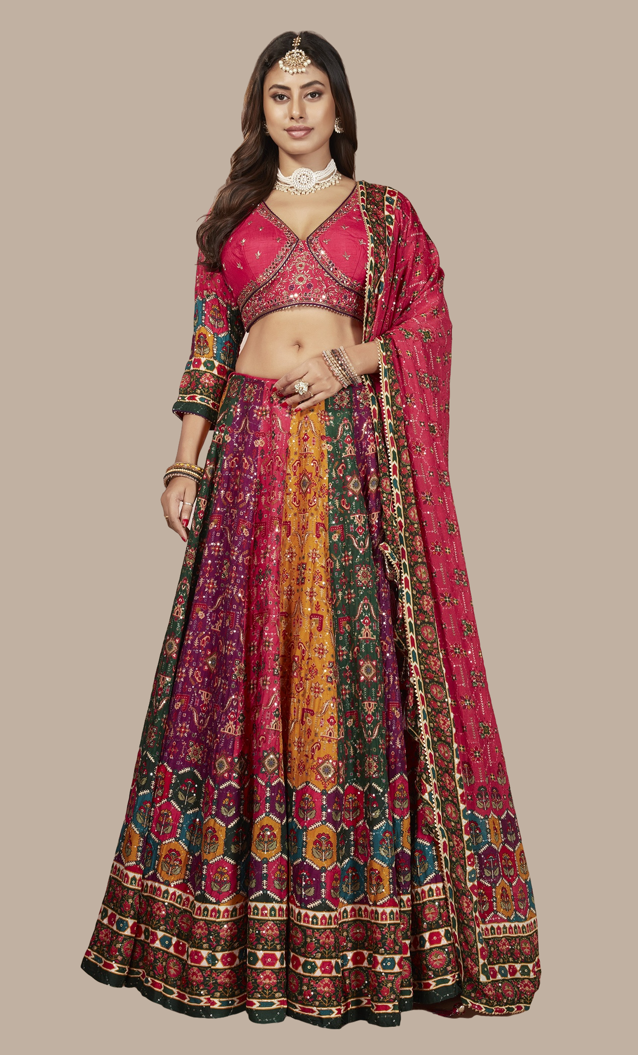 Deep Cerise Embroidered Chania Choli Set