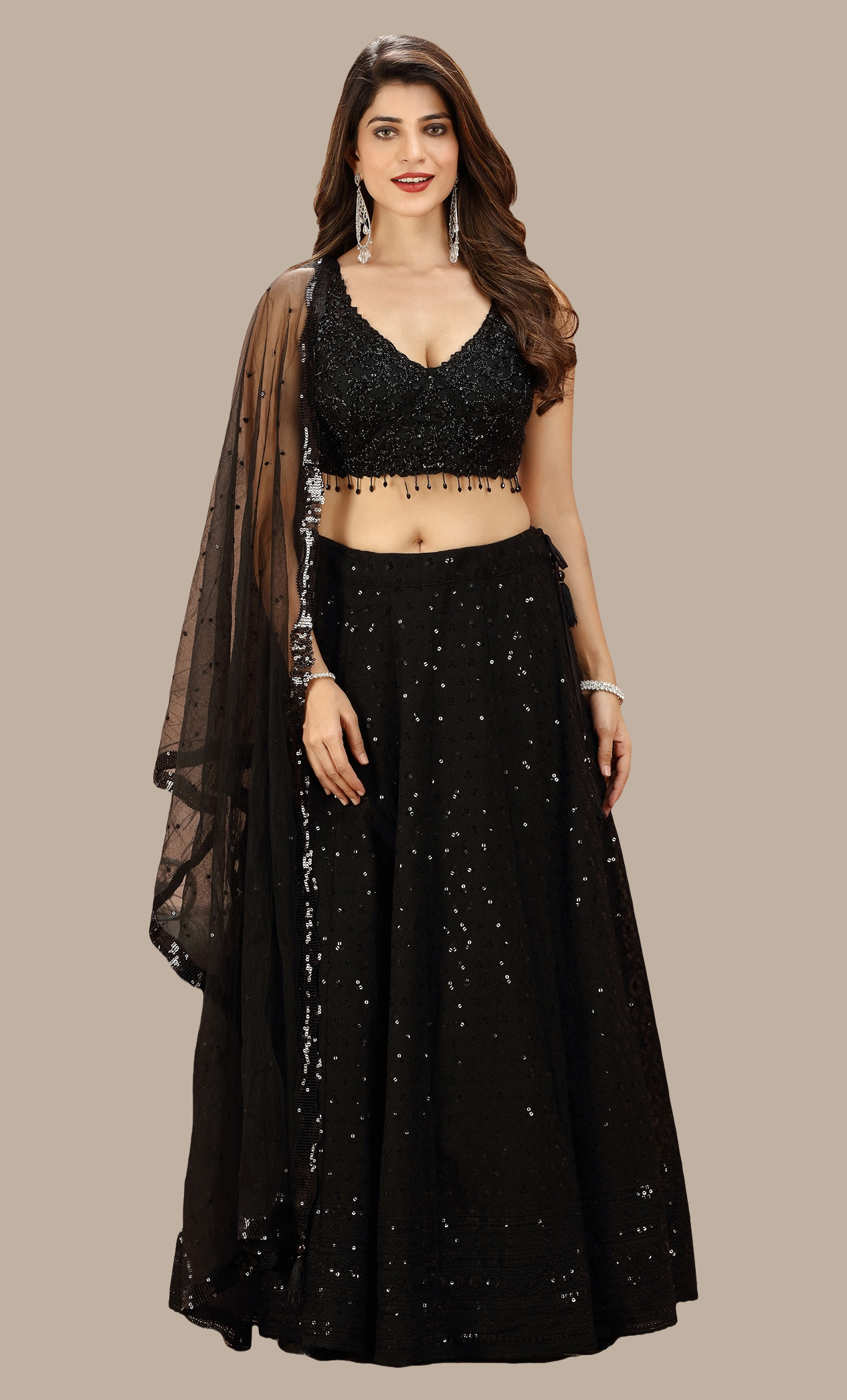 Black Embroidered Chania Choli Set