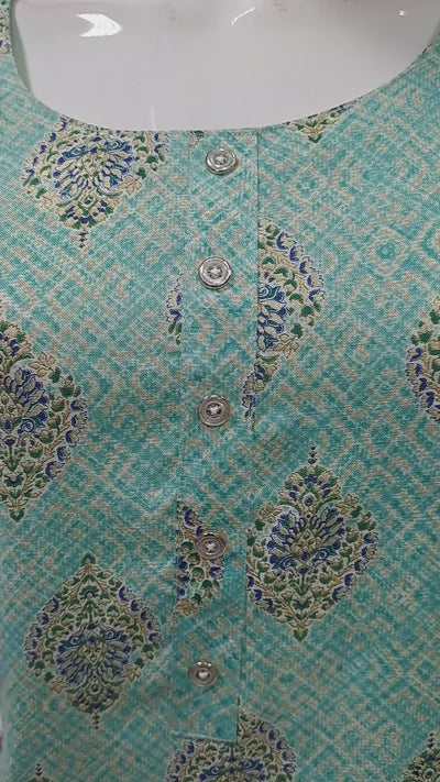 Sea Green Printed Kurti Top