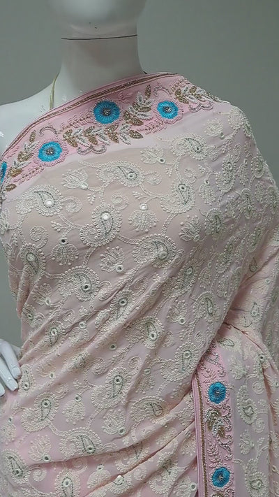 Rose Pink Embroidered Sari