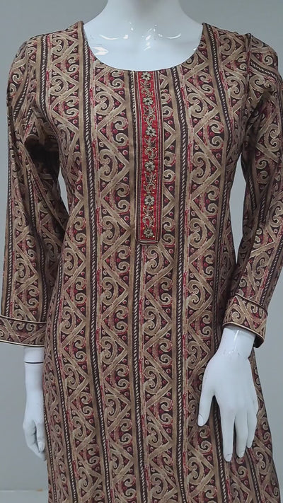 Dark Beige Printed Kurti Top & Pants