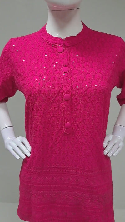 Cerise Embroidered Kurti Top