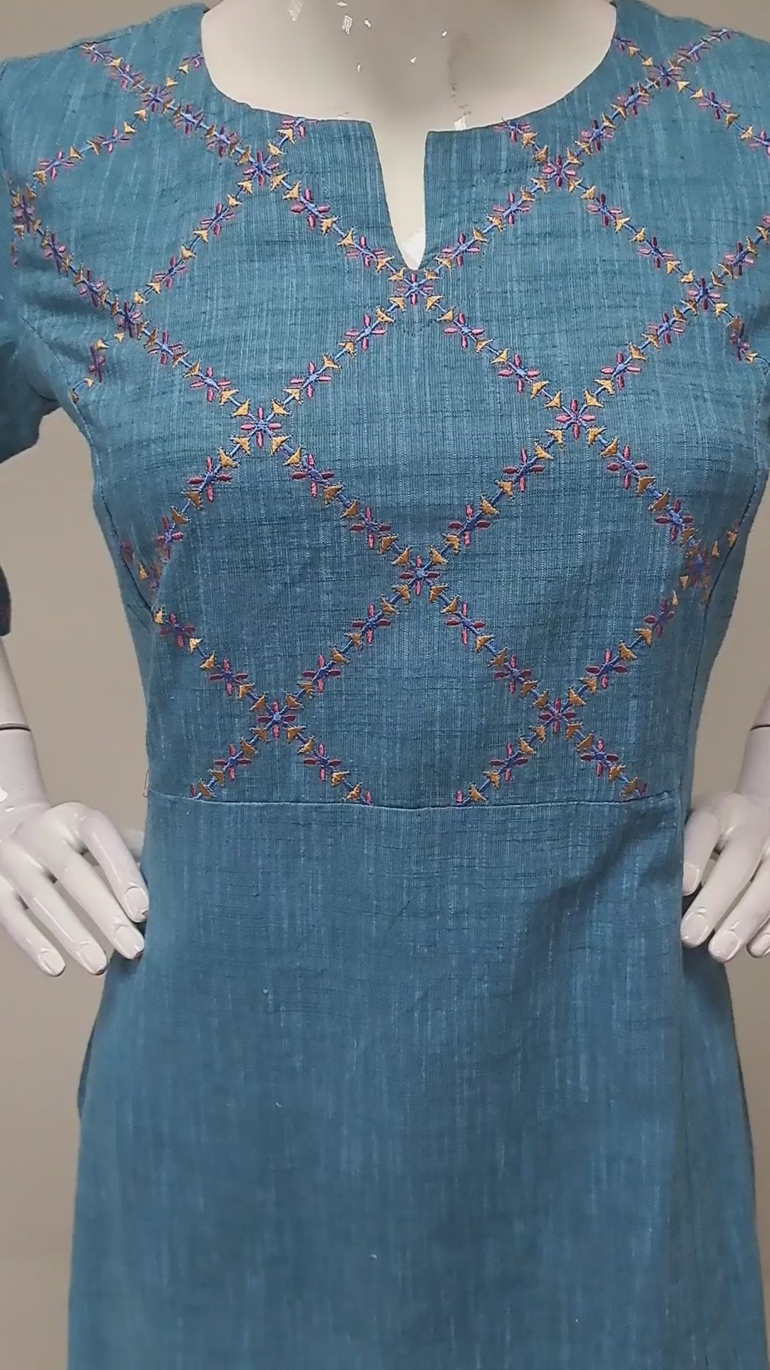 Blue Embroidered Kurti Top