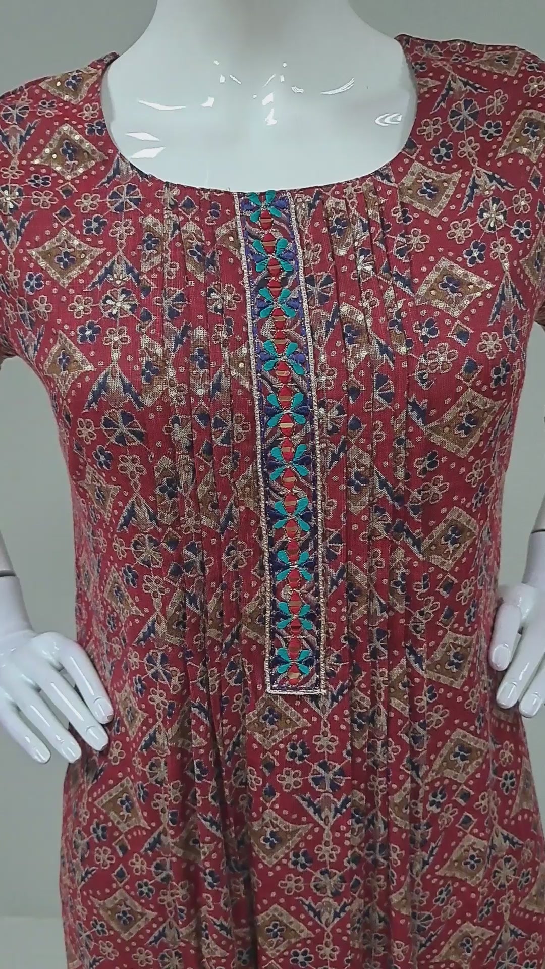 Maroon Printed Kurti Top & Pants