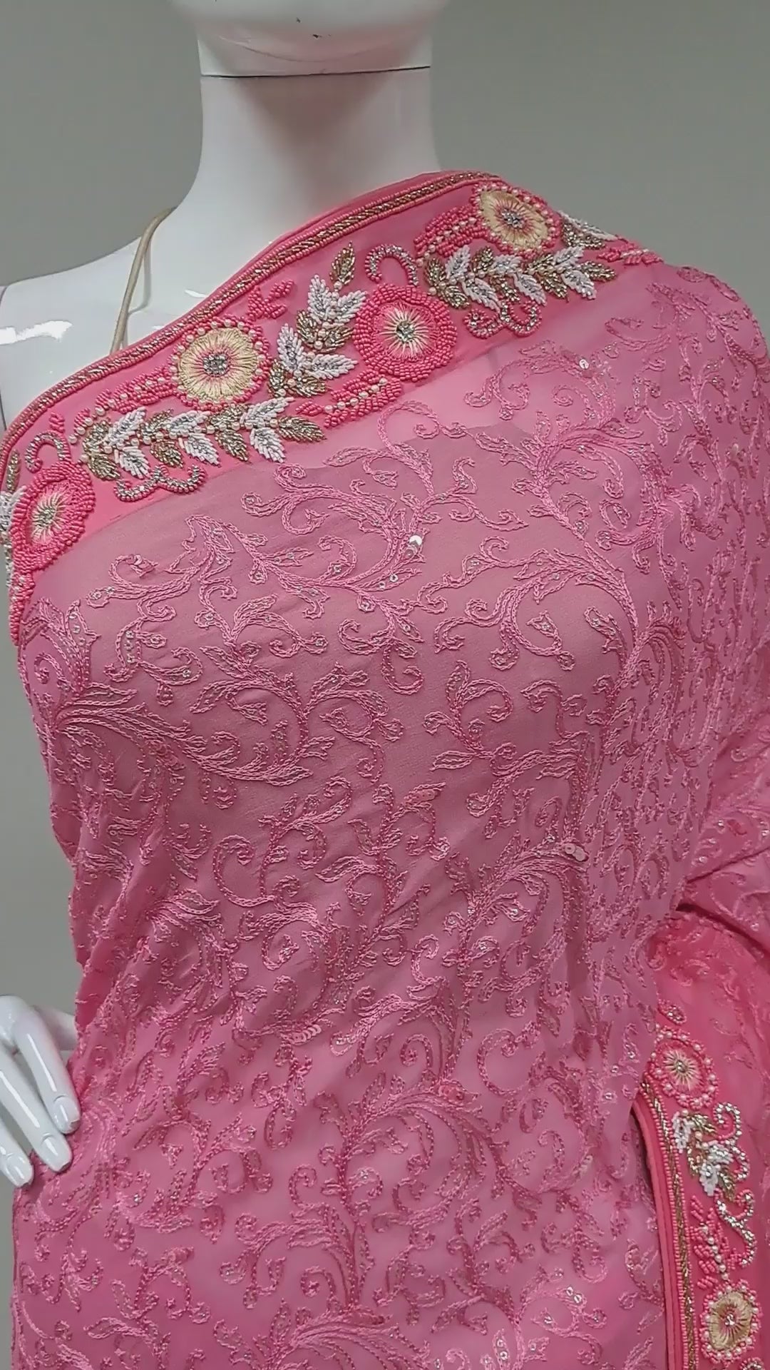 Deep Pink Embroidered Sari