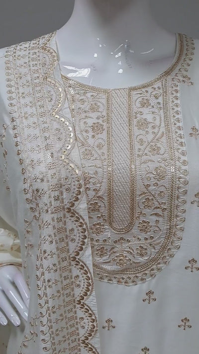 Soft Cream Embroidered Punjabi