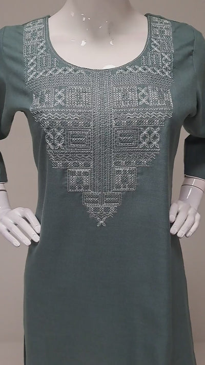 Deep Pale Green Embroidered Kurti Top