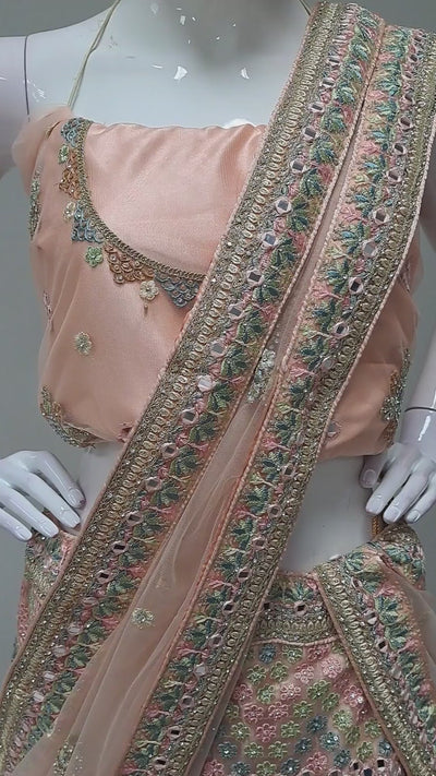 Light Peach Embroidered Lengha