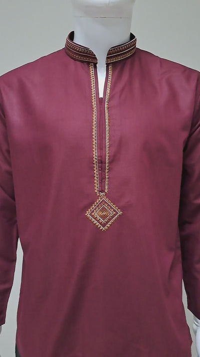 Dark Maroon Embroidered Kurta Top