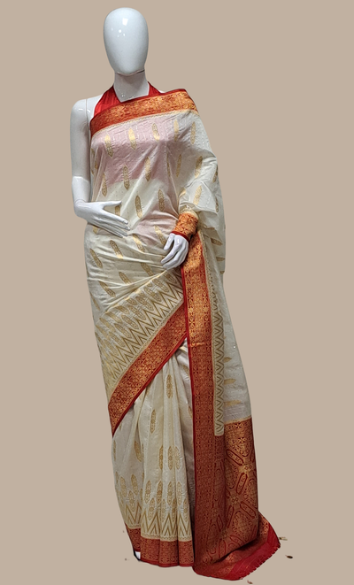 Cream Art Silk Embroidered Sari