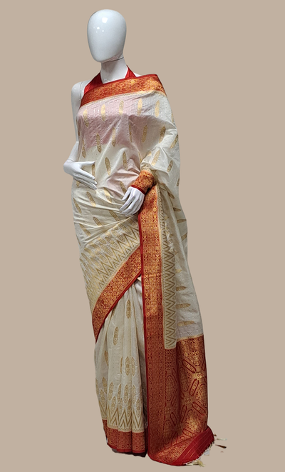 Cream Art Silk Embroidered Sari