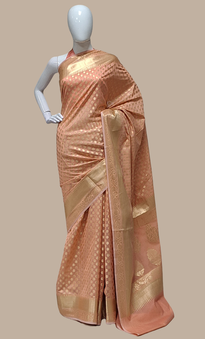 Pastel Peach Art Silk Embroidered Sari