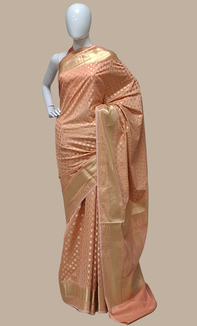 Pastel Peach Art Silk Embroidered Sari