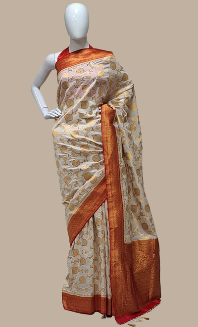 Soft Cream Art Silk Sari