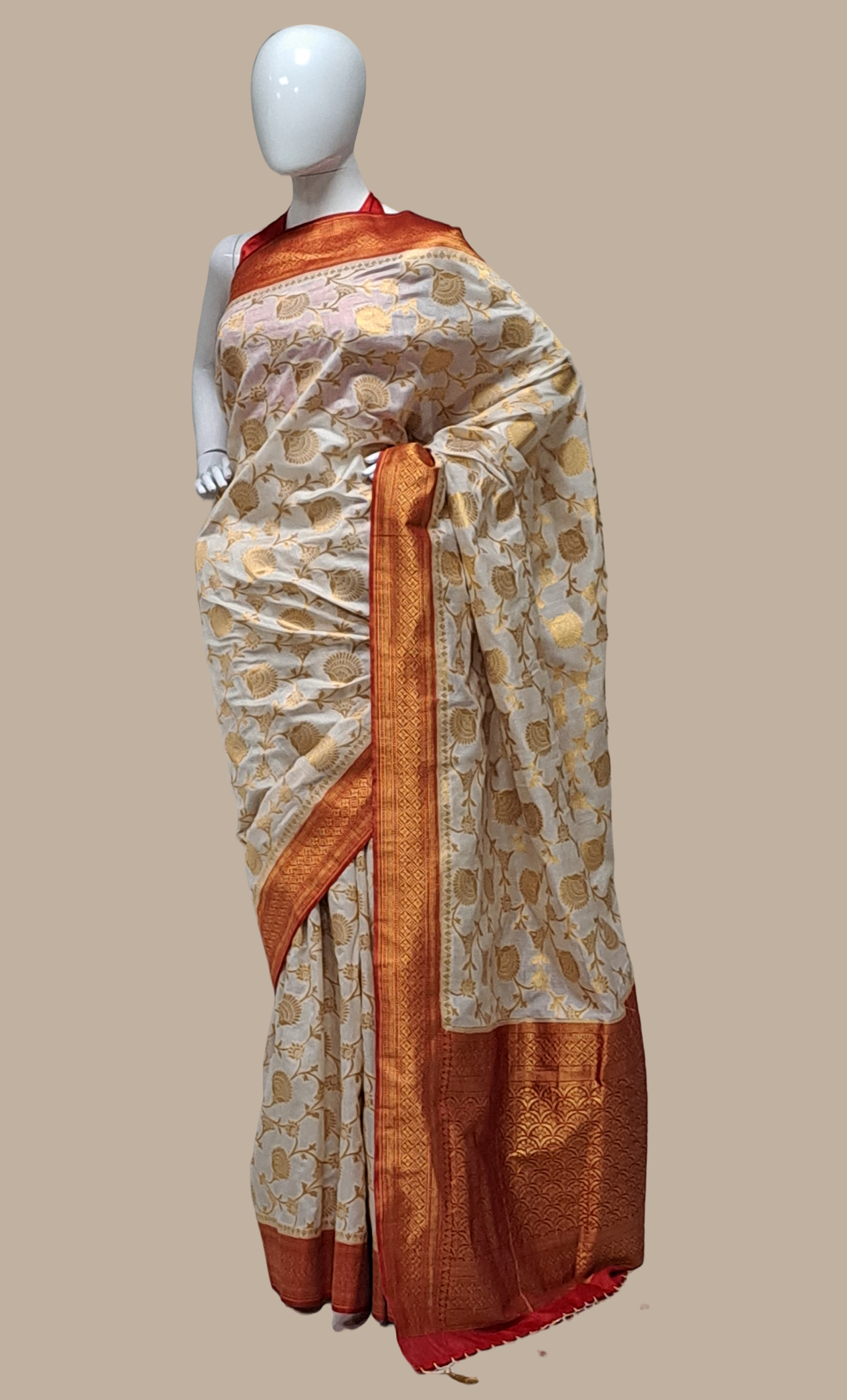 Soft Cream Art Silk Sari