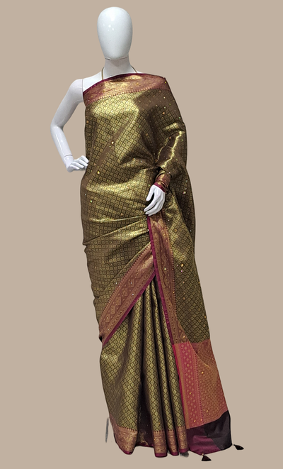 Coffee Woven Art Silk Sari