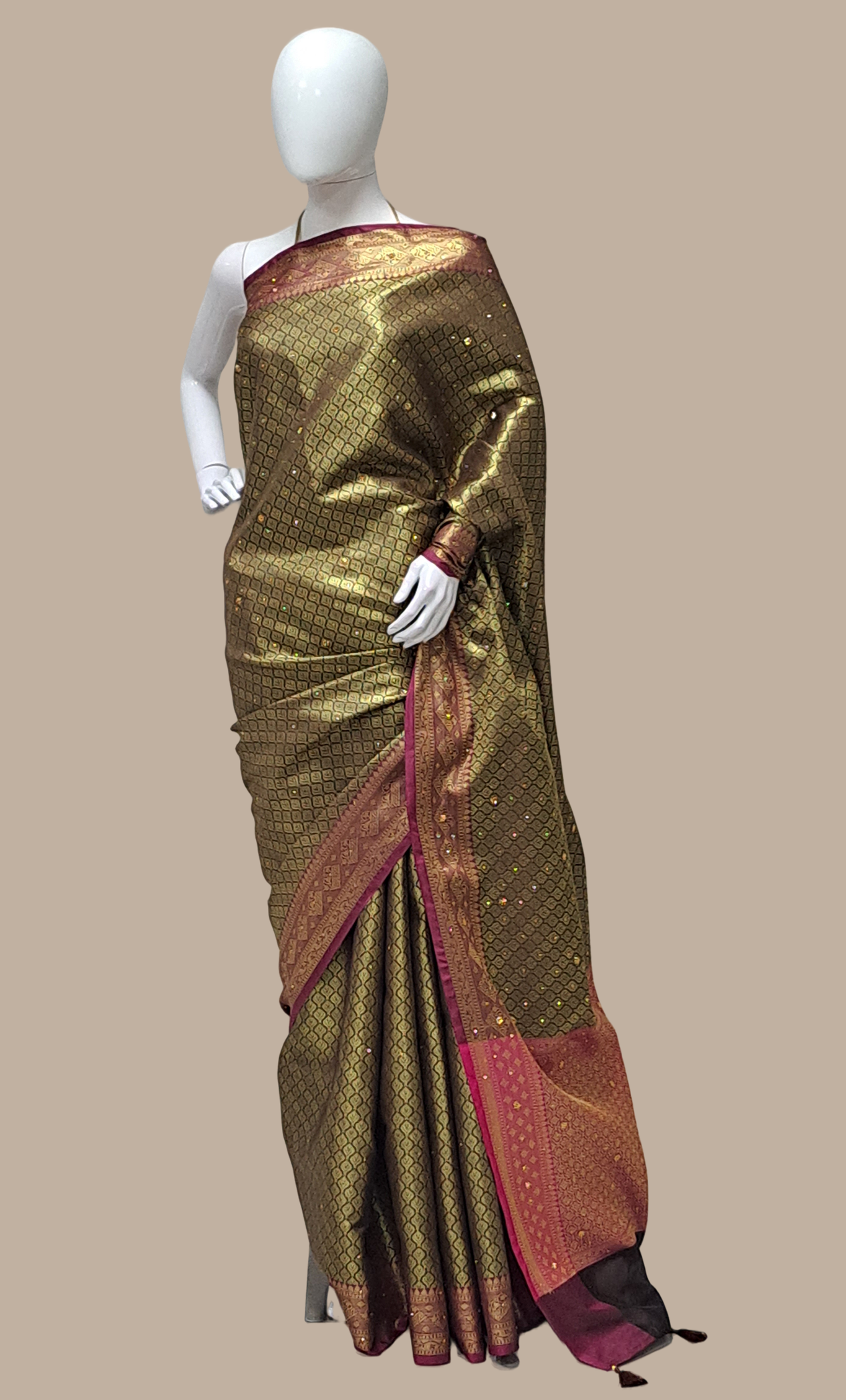 Coffee Woven Art Silk Sari