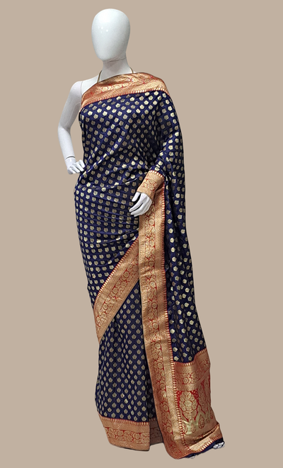 Navy Blue Art Silk Embroidered Sari