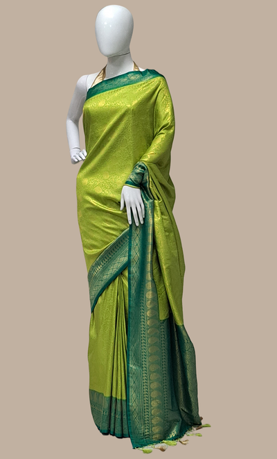 Lime Green Art Silk Embroidered Sari