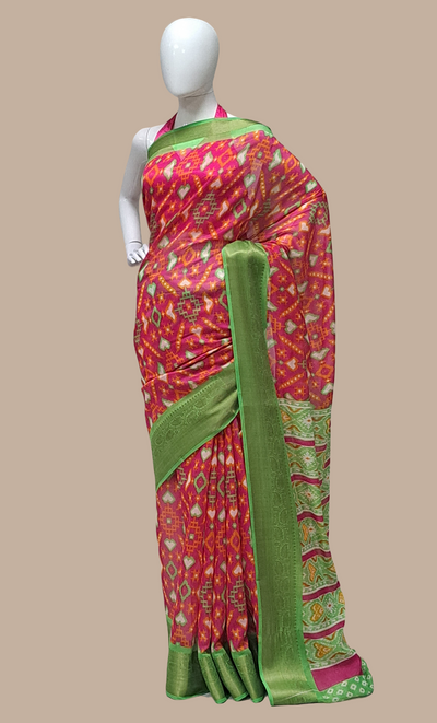 Hot Pink Printed Cotton Sari