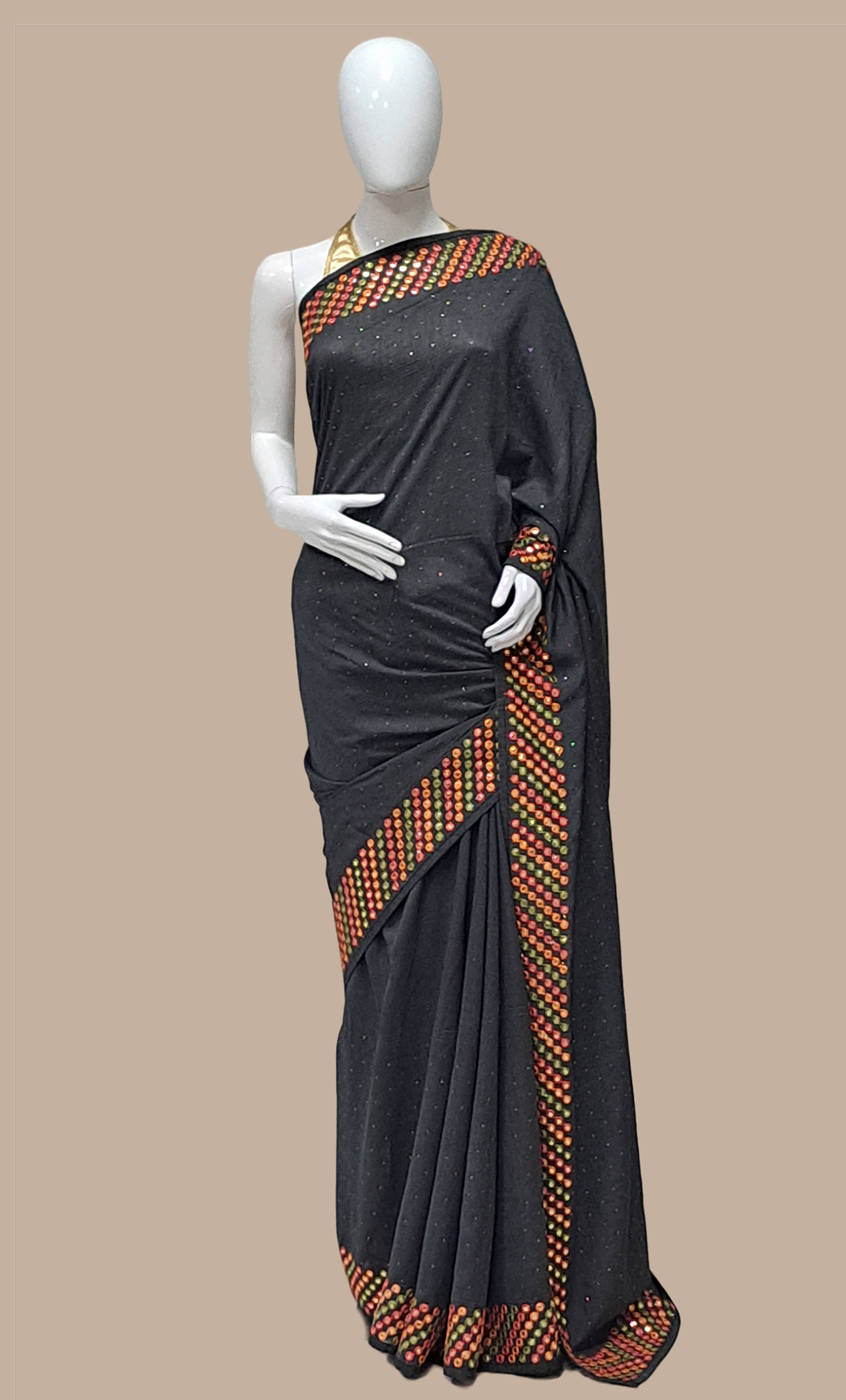 Deep Grey Embroidered Sari