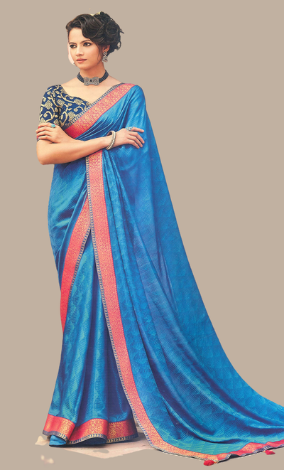 Bright Blue Woven Art Silk Sari