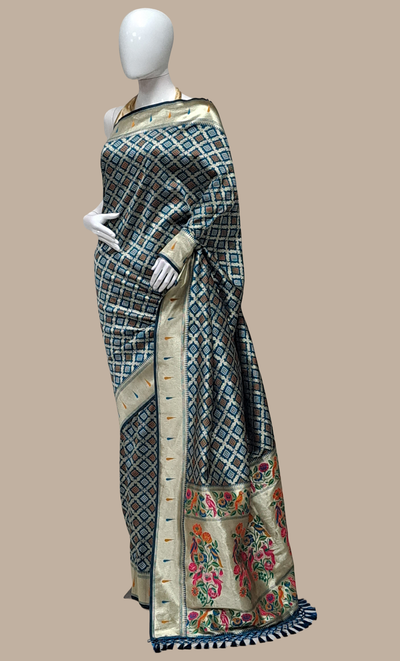 Deep Teal Art Silk Sari