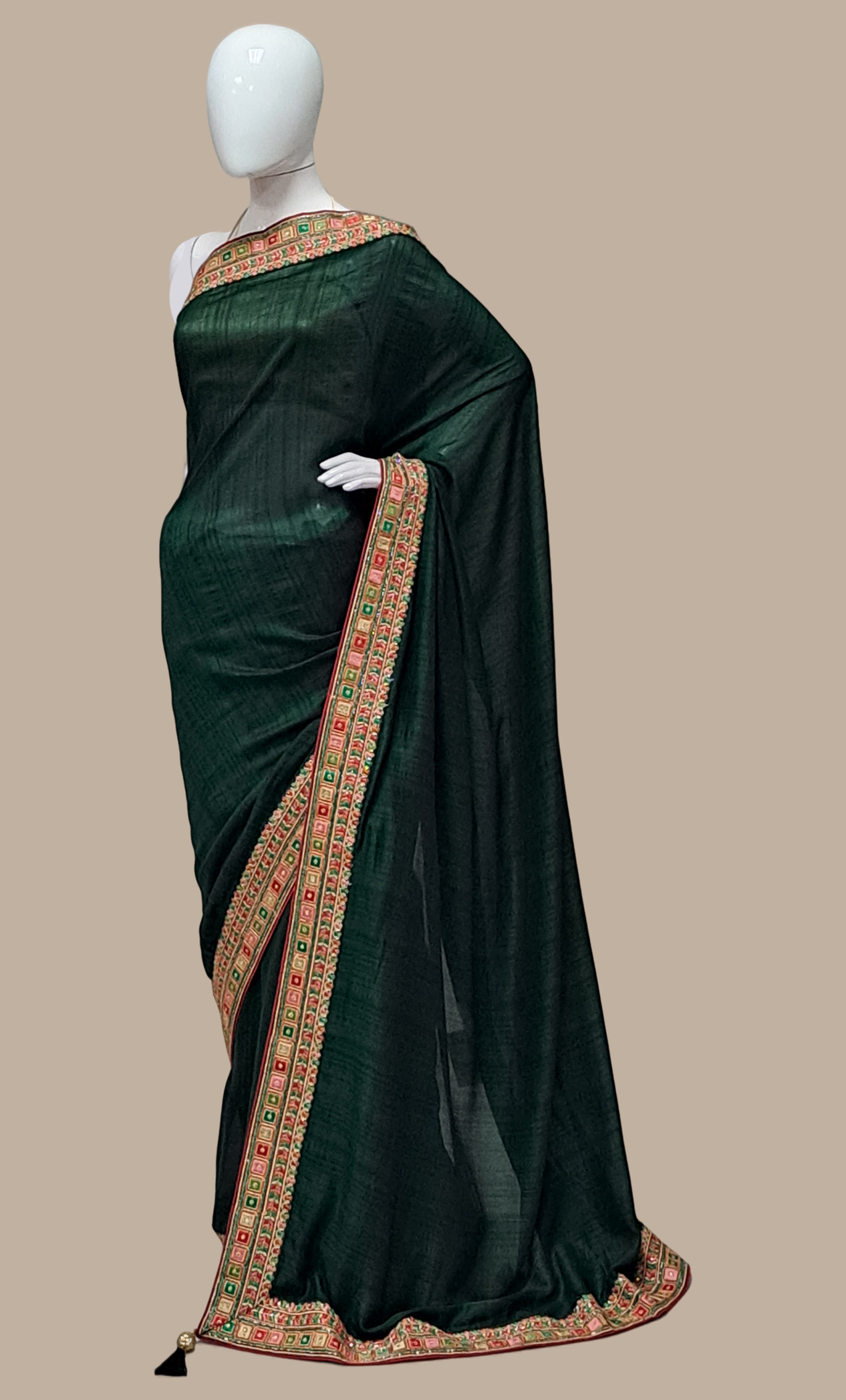 Dark Green Embroidered Sari