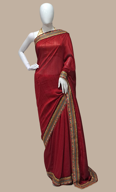 Dark Red Embroidered Sari