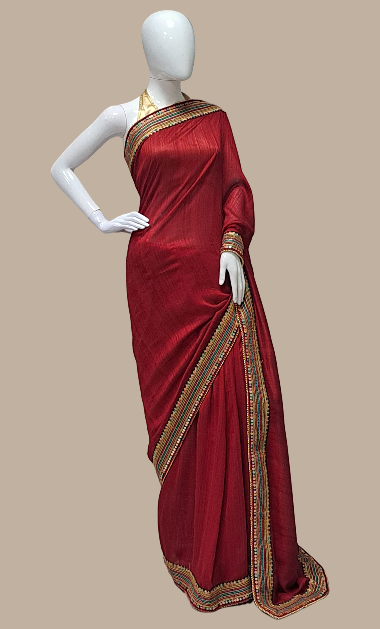 Dark Red Embroidered Sari