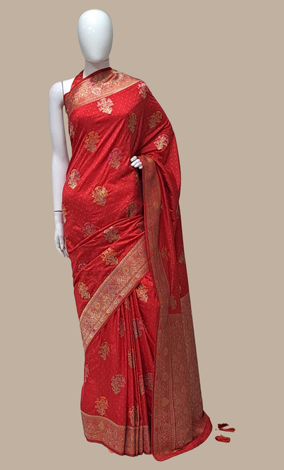 Deep Red Art Silk Sari