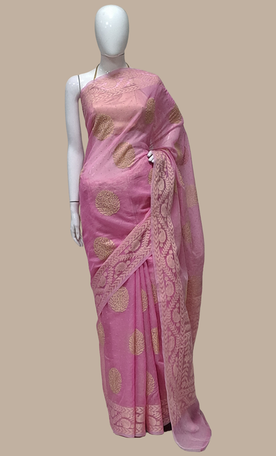 Deep Mink Embroidered Cotton Sari