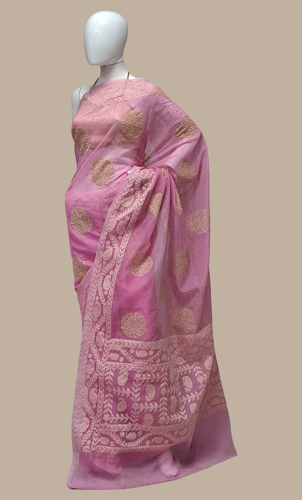 Deep Mink Embroidered Cotton Sari